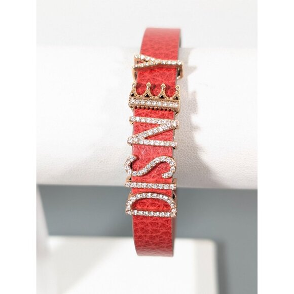 Keep Collective Red Disney Leather Bracelet Rhinestone Letters Crown Charms 7.5" - Picture 1 of 9